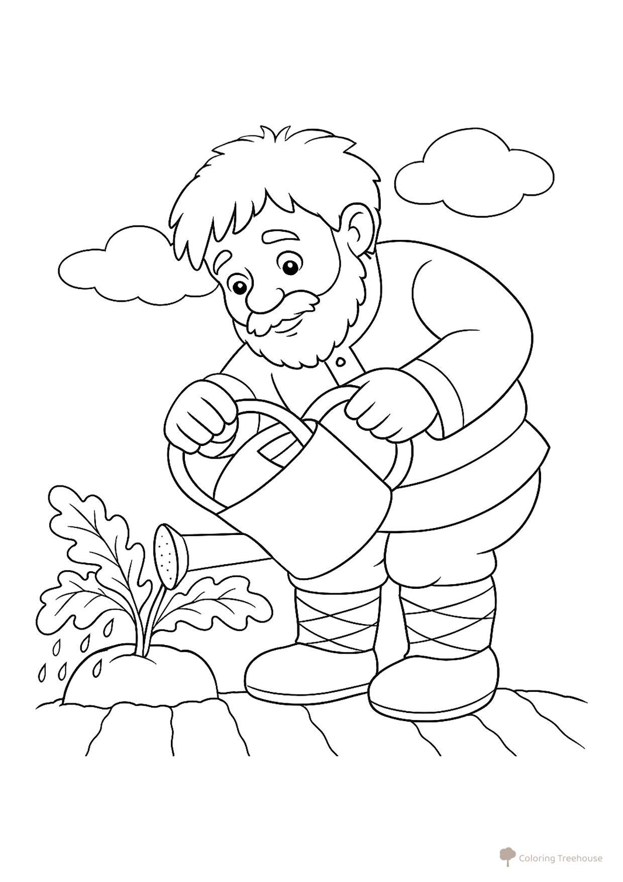 Página para colorear «Посадил дед репку» dibujo para colorear gratis de Páginas para colorear del cuento «El nabo»