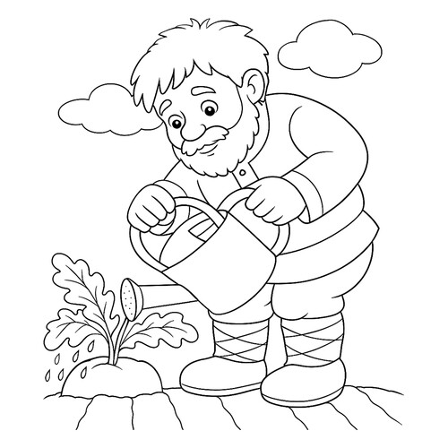 Página para colorear «Посадил дед репку» dibujo para colorear gratis de Páginas para colorear del cuento «El nabo»