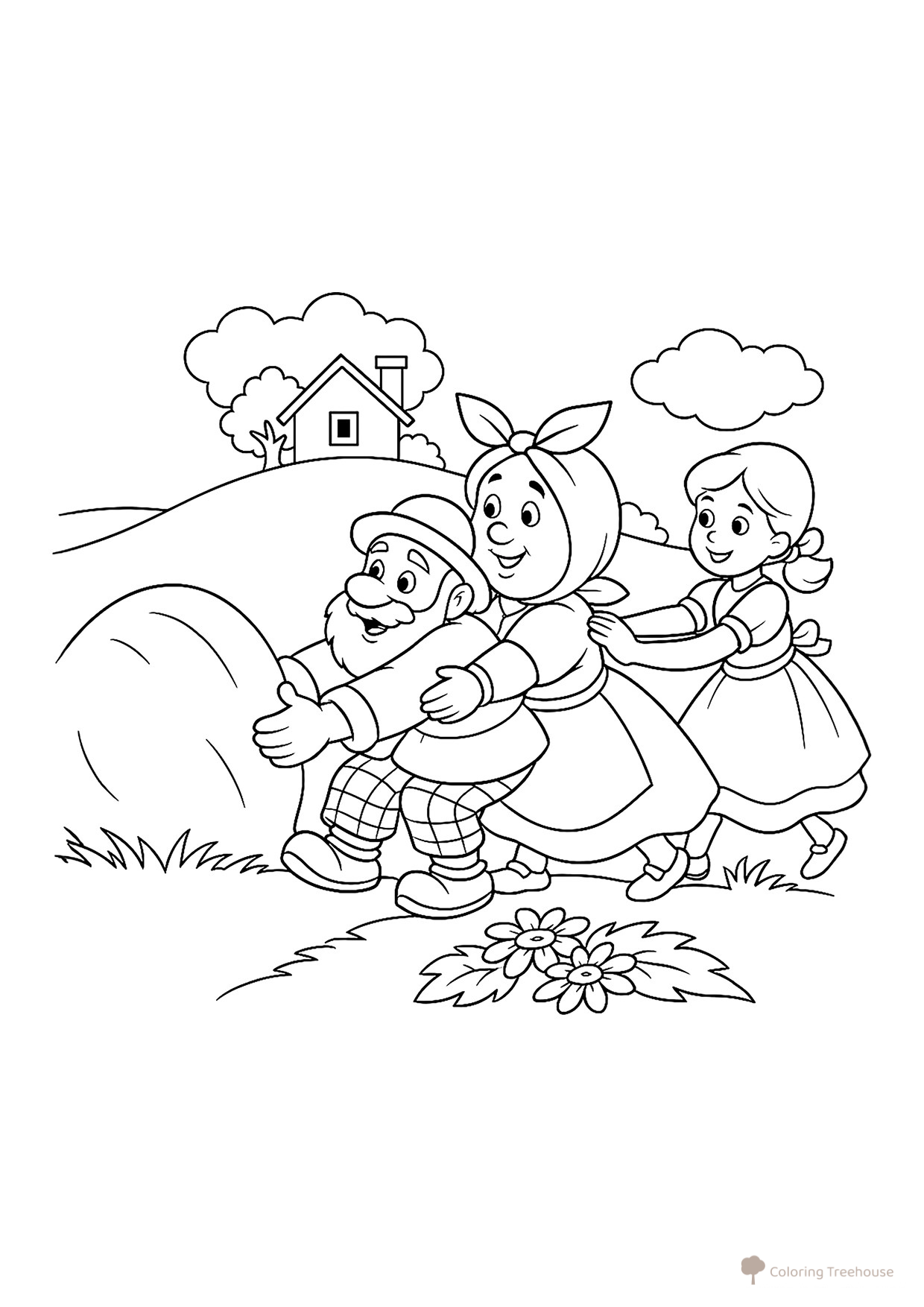 The Turnip Coloring Page: Grandpa, Grandma and Granddaughter free printable The Turnip Coloring Pages coloring page