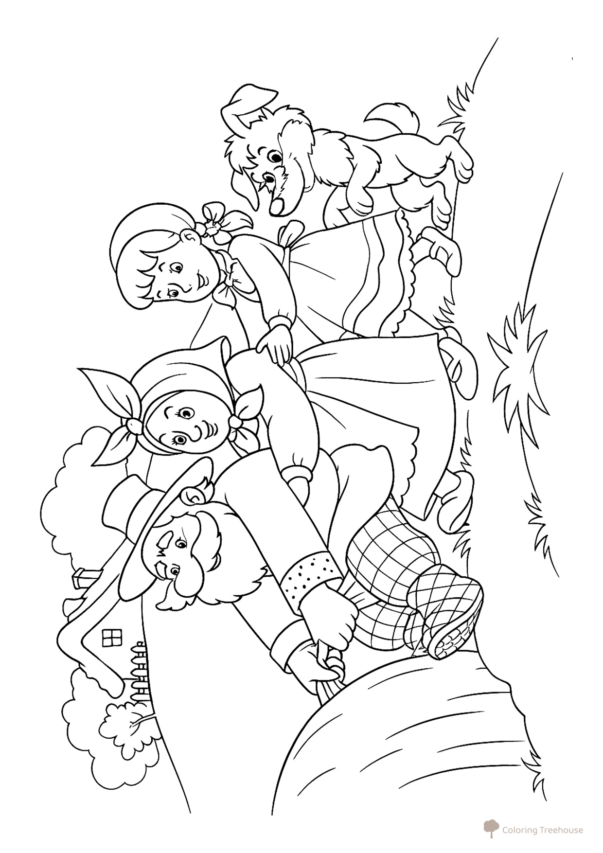 The Turnip Coloring Page: Grandpa, Grandma and Zhuchka free printable The Turnip Coloring Pages coloring page
