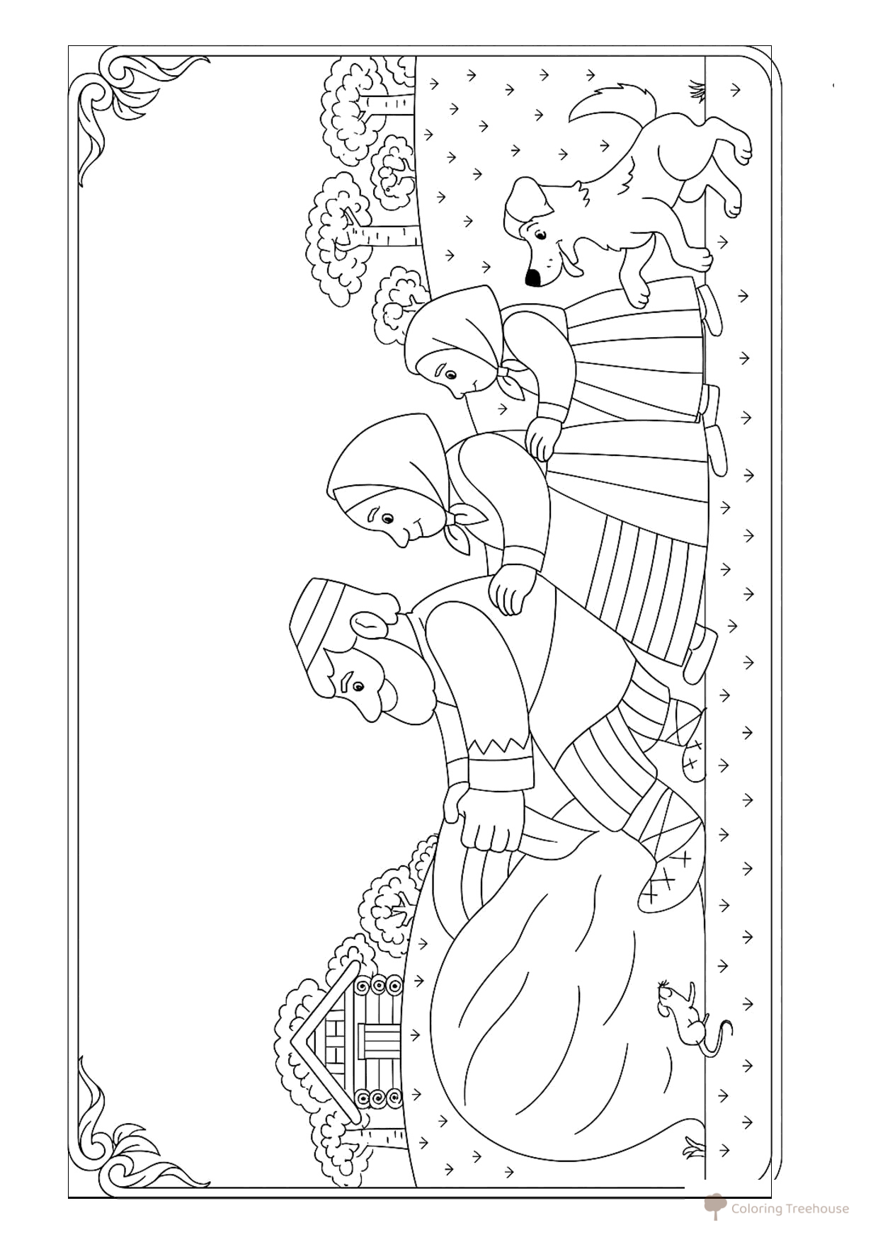 Página para colorear «La repka — ¡tiramos y tiramos!» dibujo para colorear gratis de Páginas para colorear del cuento «El nabo»