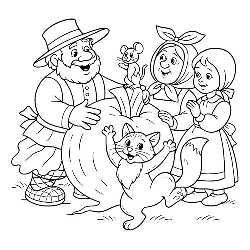 Página para colorear «Tiraron la gran nabiza» dibujo para colorear gratis de Páginas para colorear del cuento «El nabo»