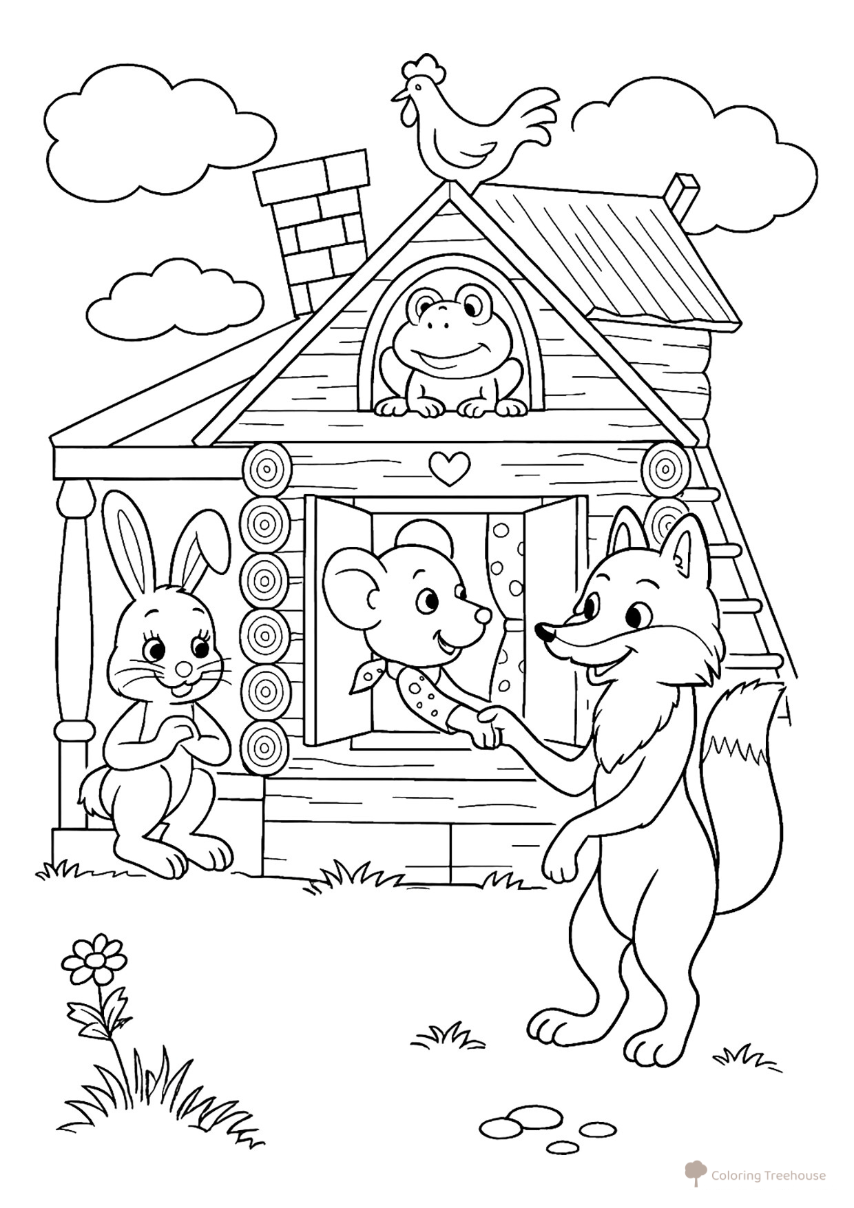 Fox Finds the Teremok Coloring Page free printable Teremok Coloring Pages coloring page