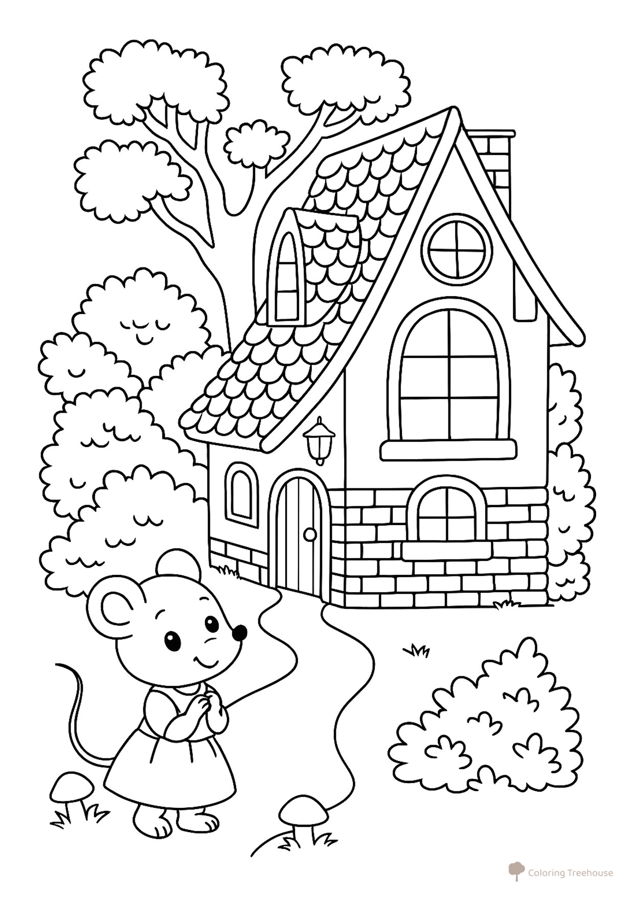 Página para colorear «Teremok y la ratoncita» dibujo para colorear gratis de Páginas para colorear del cuento «Teremok»