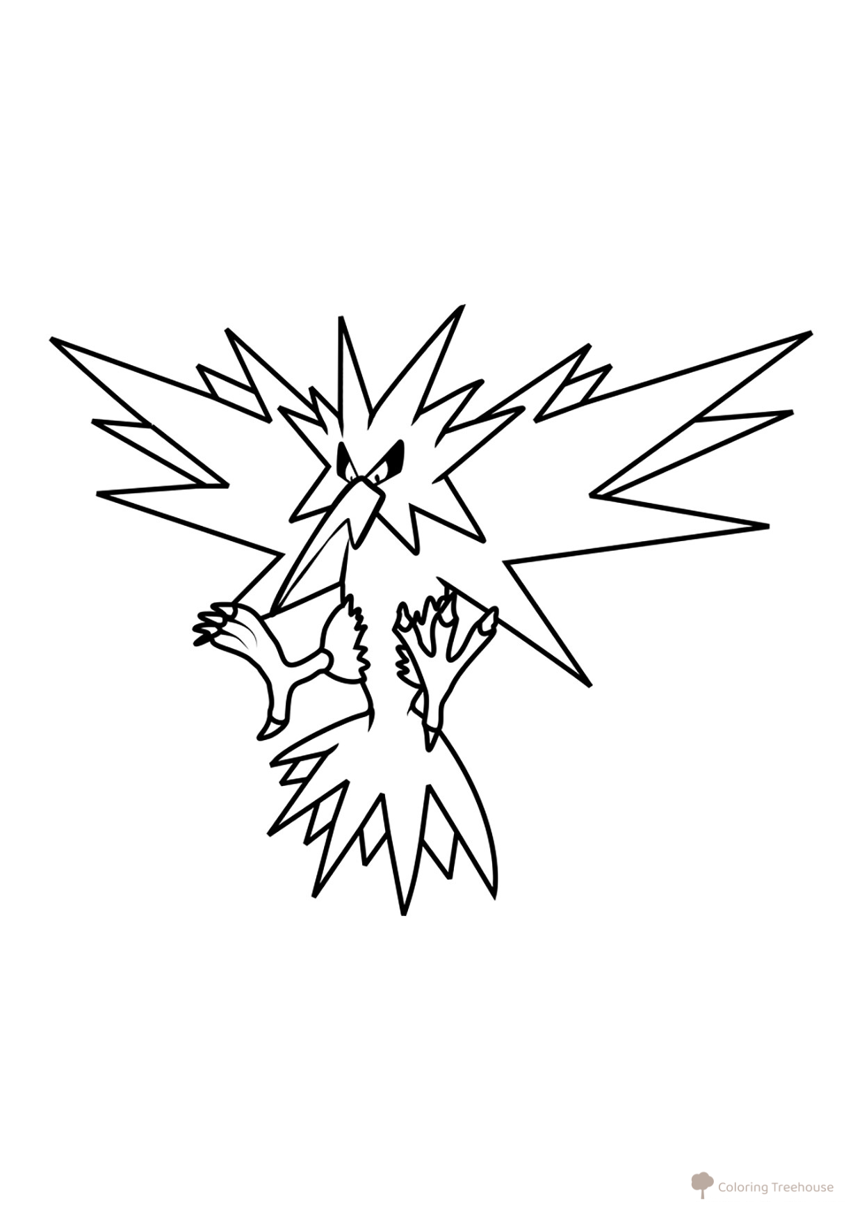 Legendary Pokémon Zapdos Coloring Page #0145 free printable Generation 1 Pokémon Coloring Pages coloring page