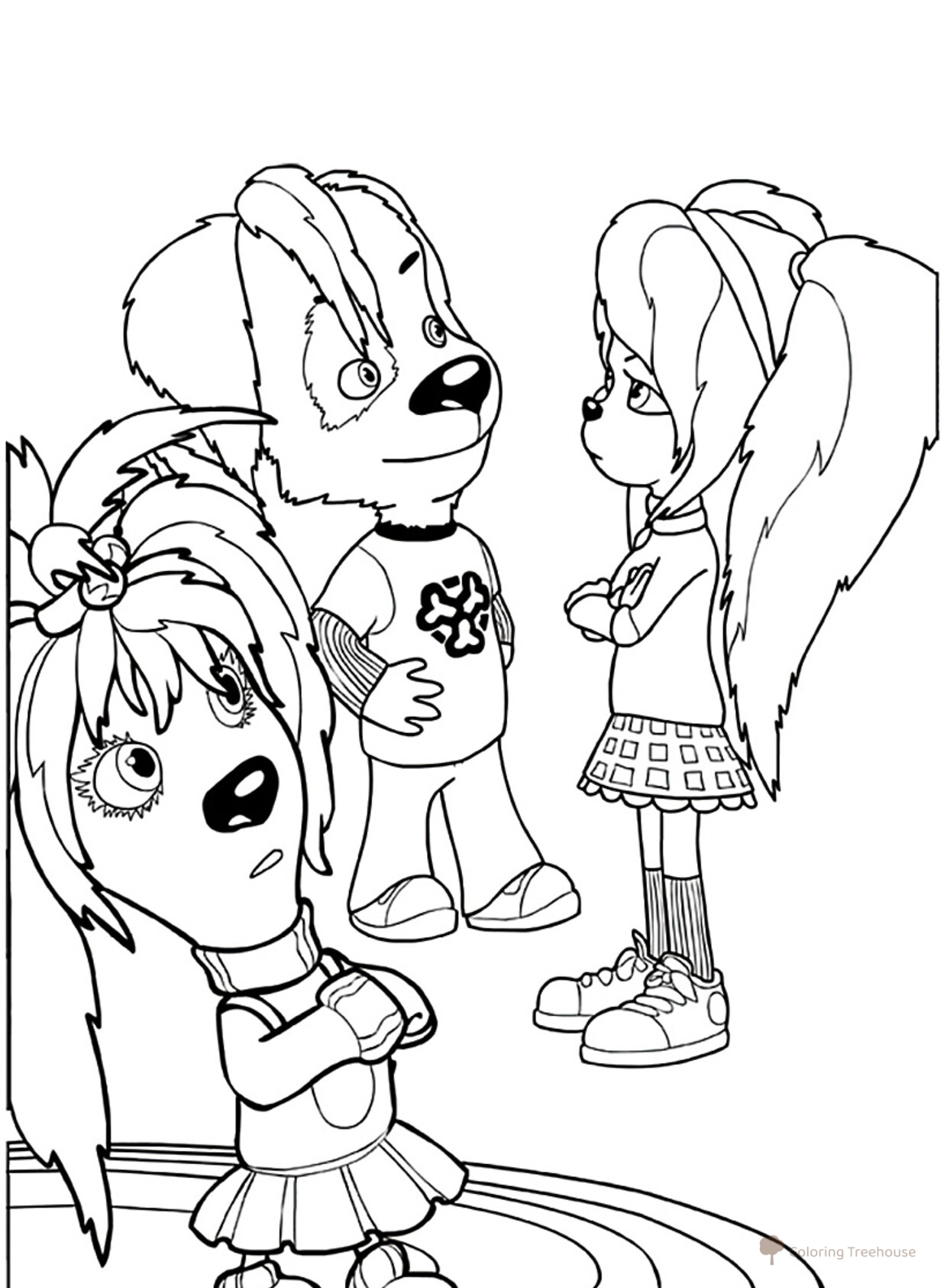 Druzhok Barboskin con sus hermanas - página para colorear dibujo para colorear gratis de Láminas para colorear de Barboskiny