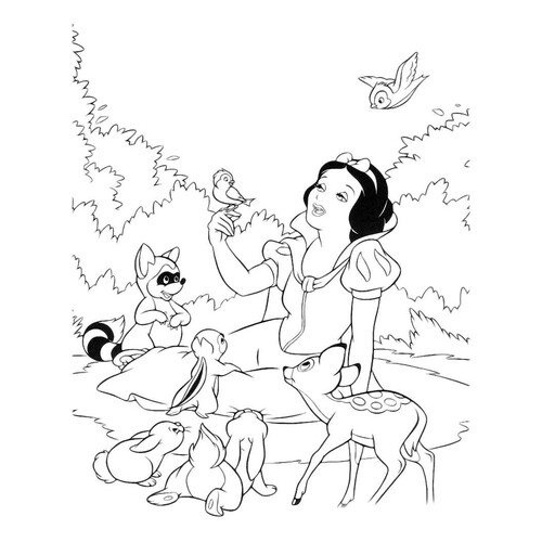 Snow White and Birds Coloring Page free printable Snow White Coloring Pages coloring page