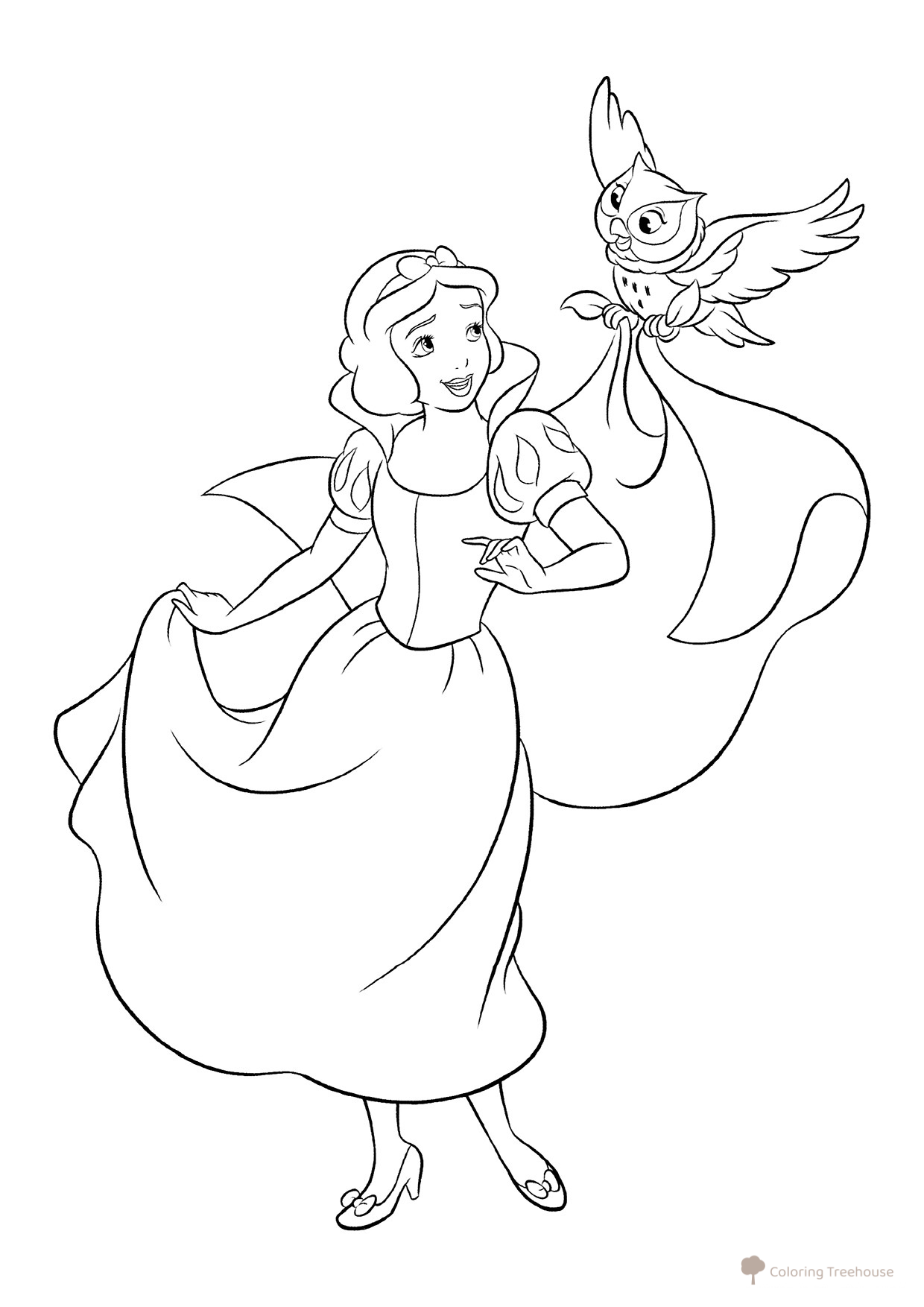 Snow White and Owl Coloring Page free printable Snow White Coloring Pages coloring page