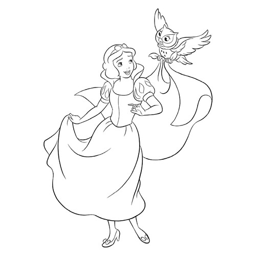 Snow White and Owl Coloring Page free printable Snow White Coloring Pages coloring page