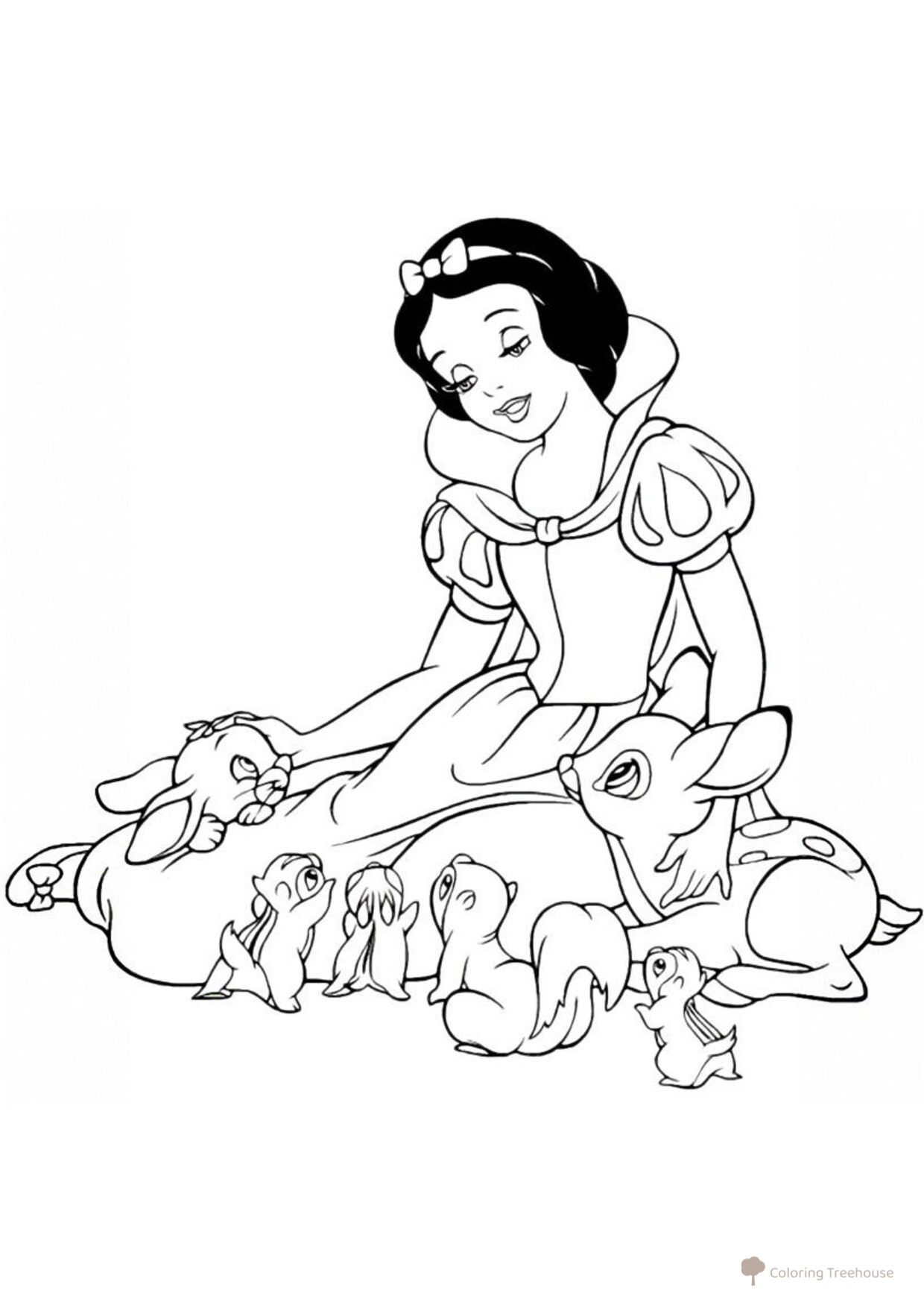 Página para colorear Blancanieves y los animalitos dibujo para colorear gratis de Blancanieves — páginas para colorear