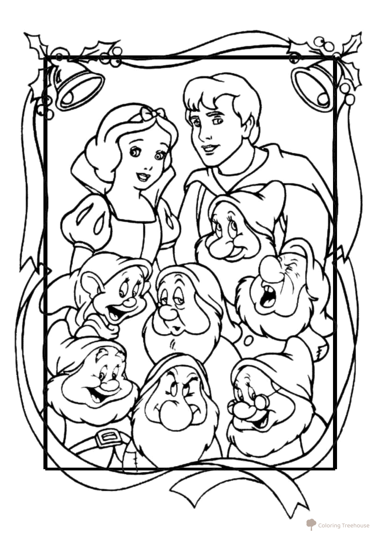 Página para colorear: Blancanieves, el príncipe y los enanitos dibujo para colorear gratis de Blancanieves — páginas para colorear