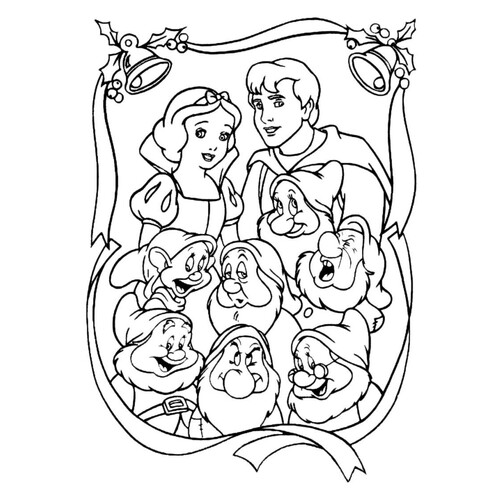 Página para colorear: Blancanieves, el príncipe y los enanitos dibujo para colorear gratis de Blancanieves — páginas para colorear