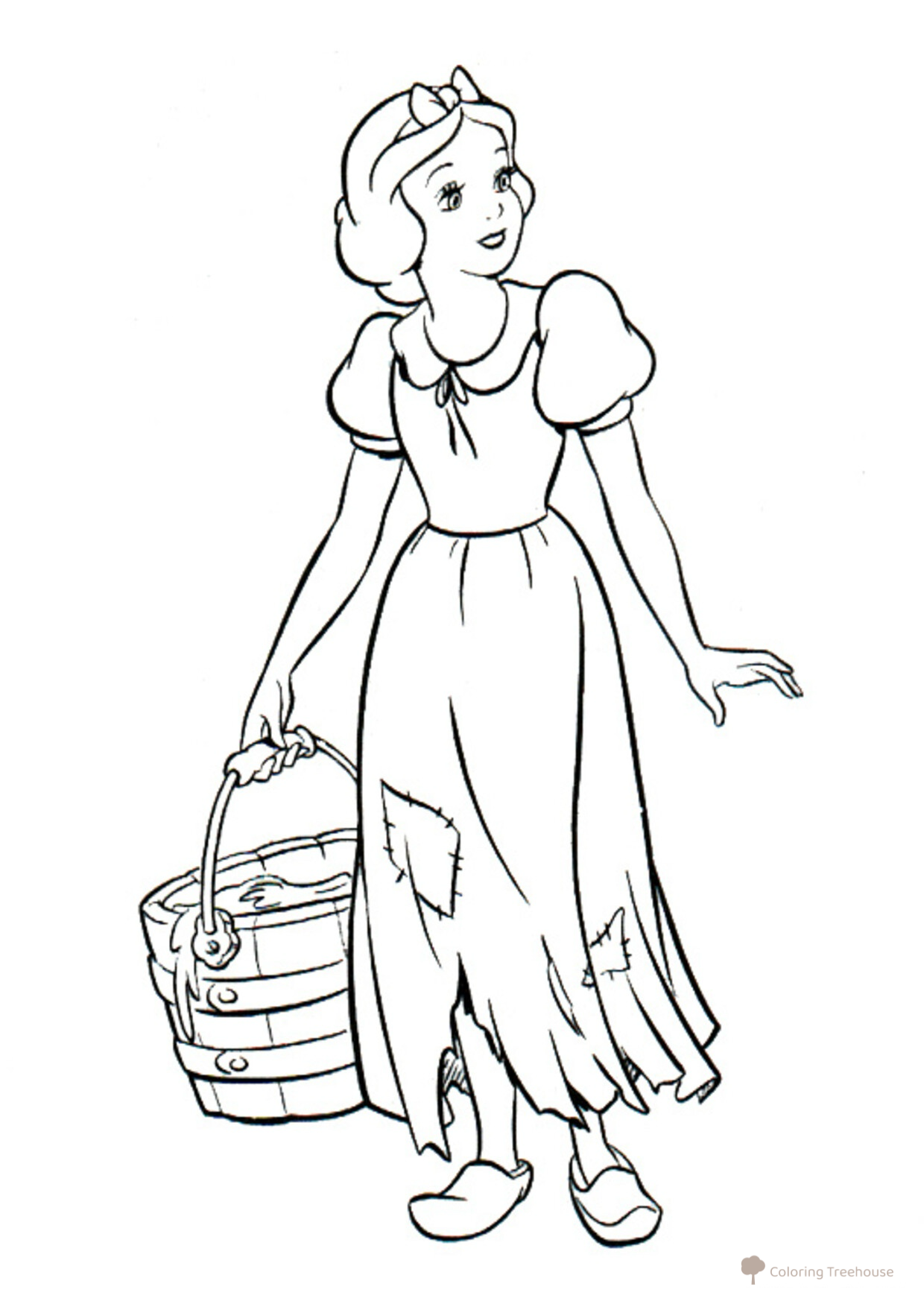 Página para colorear de Blancanieves con un cubo de agua dibujo para colorear gratis de Blancanieves — páginas para colorear