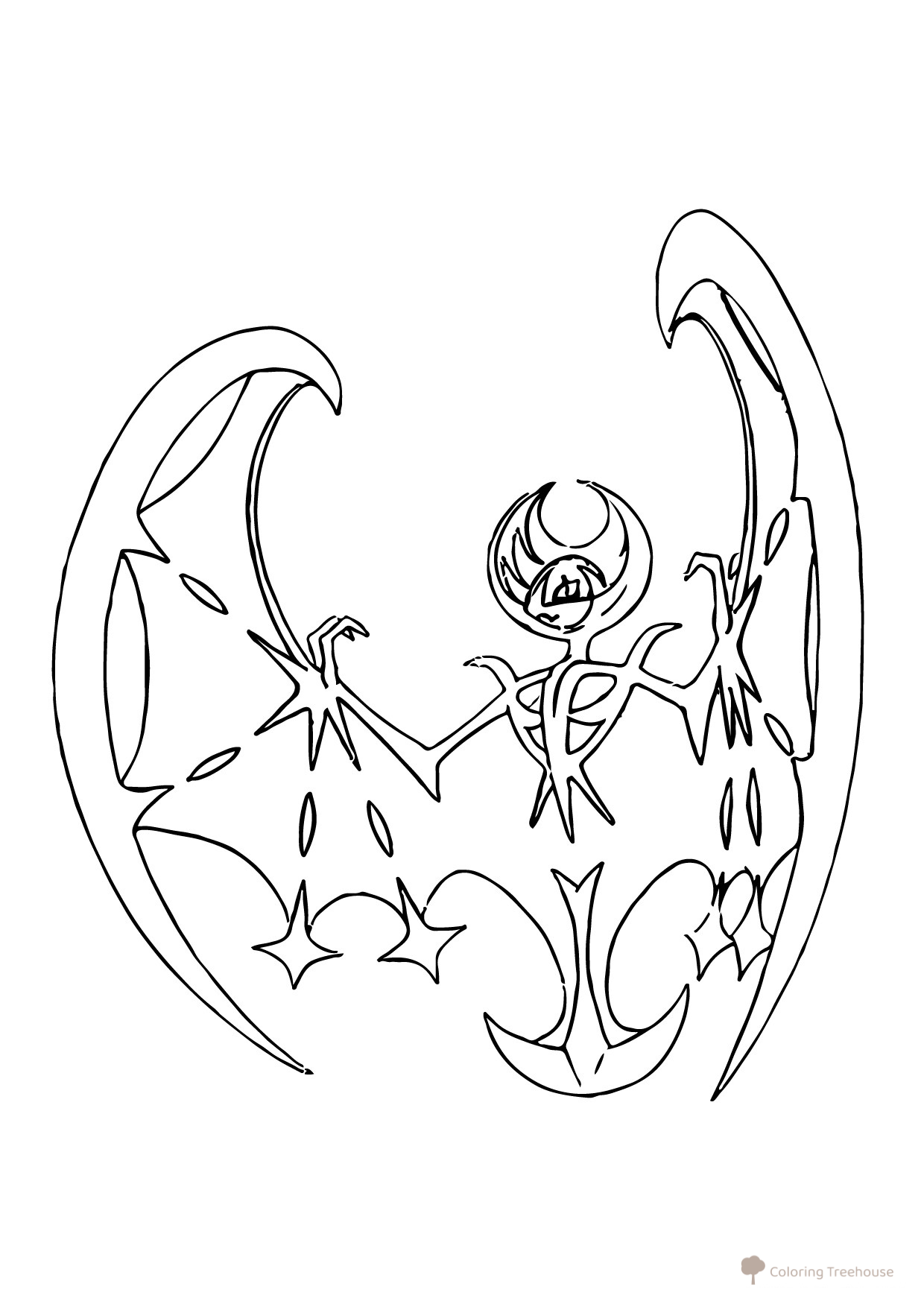 Lunala Coloring Page — Legendary Pokémon #0792 free printable Generation 7 Pokémon Coloring Pages coloring page