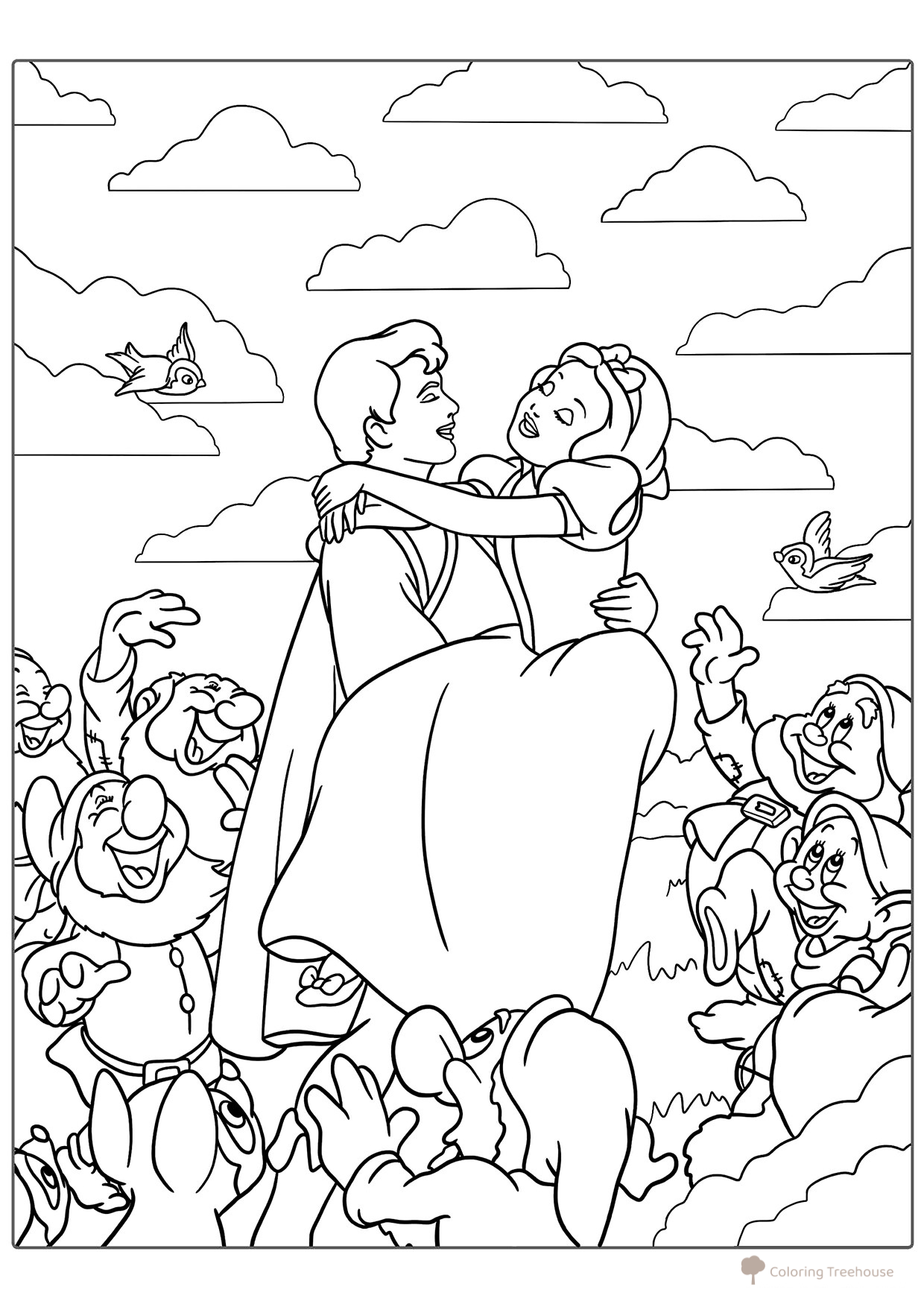 Snow White with Prince Coloring Page free printable Snow White Coloring Pages coloring page