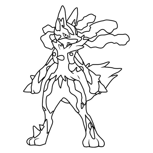 涂色页:超能路卡利欧(Mega Lucario) 免费可打印超进化(Mega)宝可梦 涂色页(可打印 A4)涂色页
