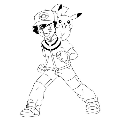 Ash and Pikachu Coloring Page free printable Pikachu Coloring Pages coloring page