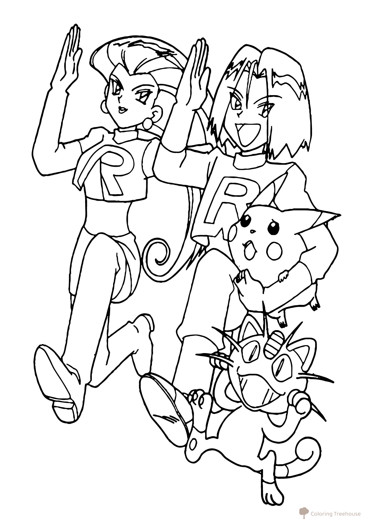 Pikachu Coloring Page: Team R Captured Pikachu free printable Pikachu Coloring Pages coloring page