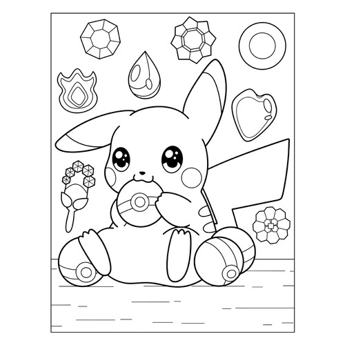 Pikachu Biting a Poké Ball Coloring Page free printable Pikachu Coloring Pages coloring page