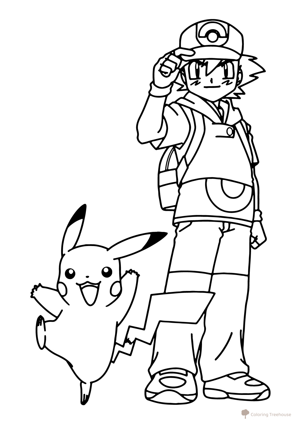 Pikachu and Ash Ketchum Coloring Page free printable Pikachu Coloring Pages coloring page
