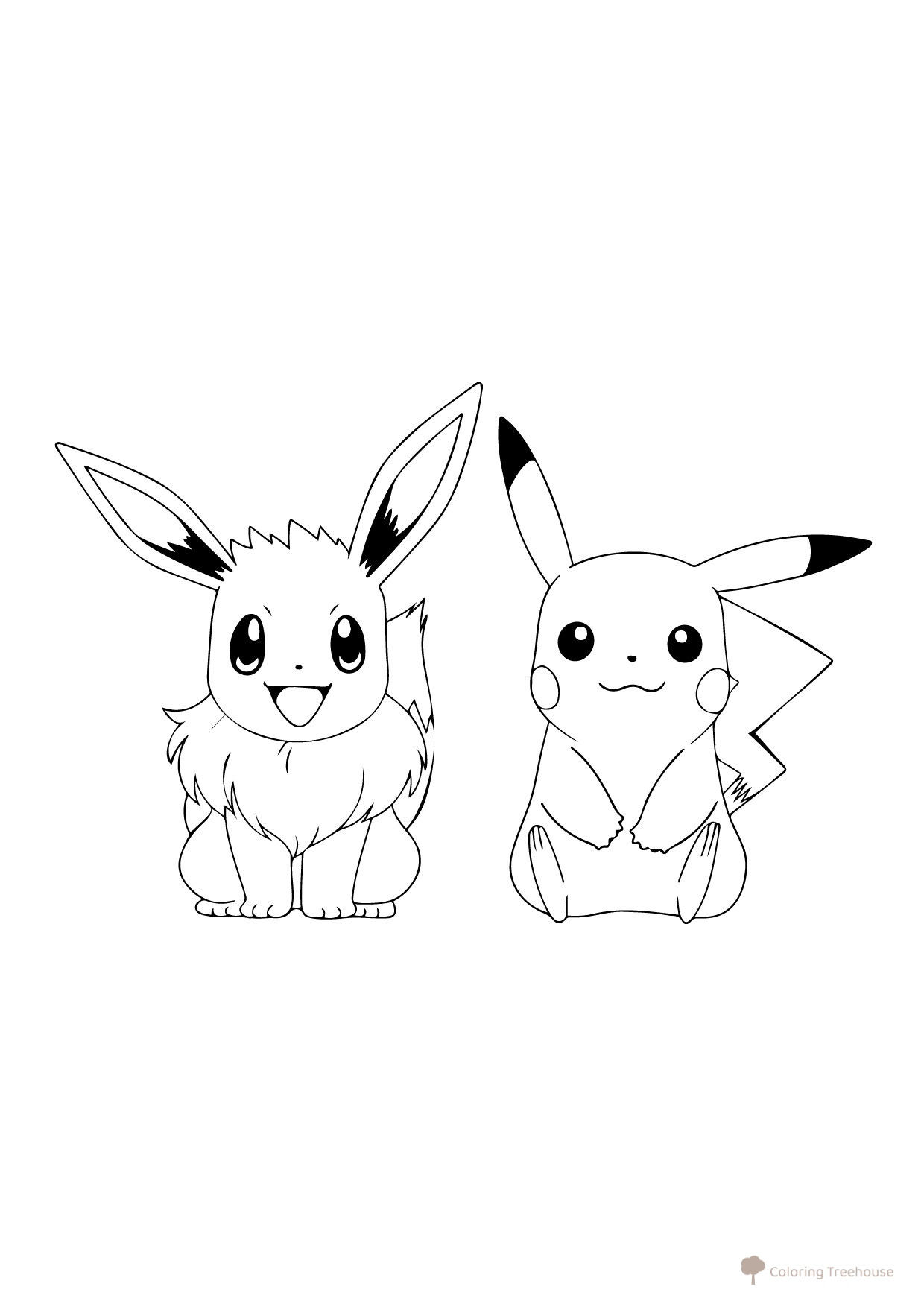 Pikachu and Eevee Coloring Page free printable Pikachu Coloring Pages coloring page