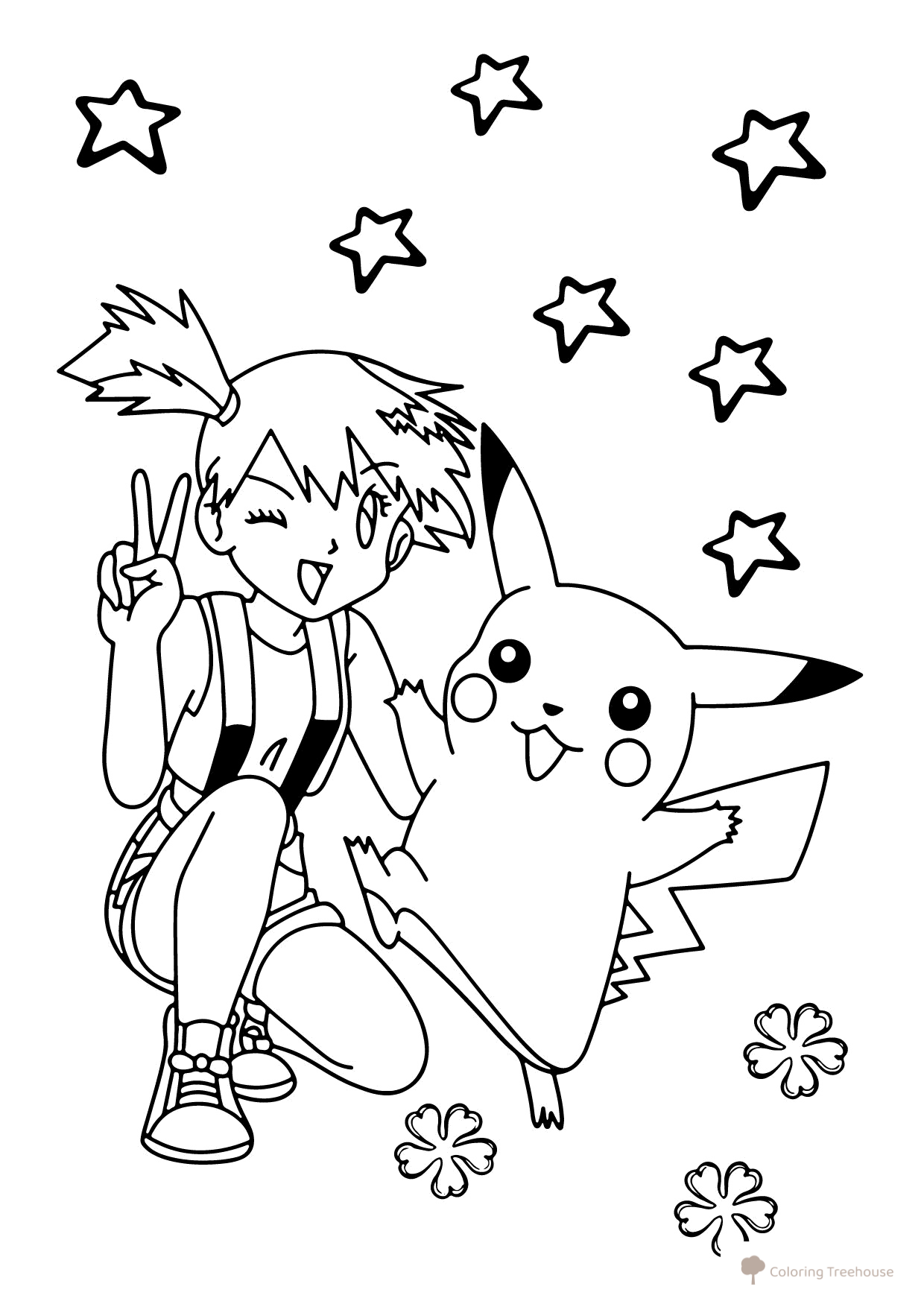 Pikachu y Misty - Página para colorear dibujo para colorear gratis de Páginas para colorear de Pikachu