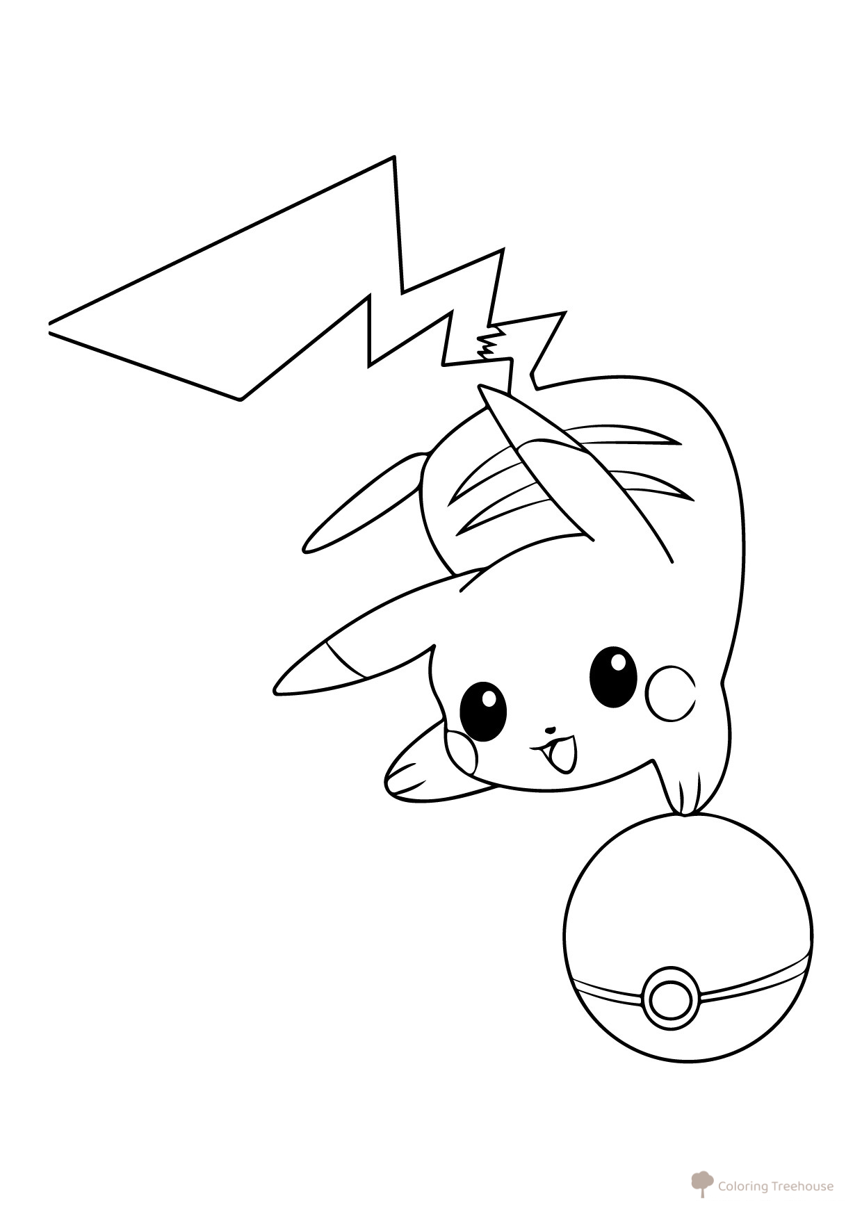 Pikachu and Poké Ball Coloring Page free printable Pikachu Coloring Pages coloring page