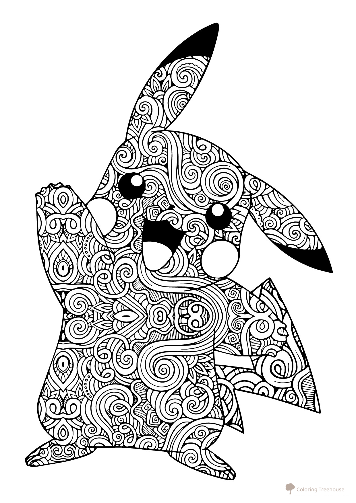Página para colorear: Pikachu saludando (antiestrés) dibujo para colorear gratis de Páginas para colorear de Pikachu