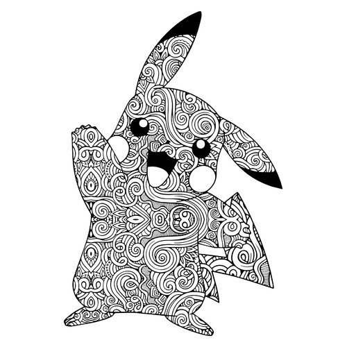 Página para colorear: Pikachu saludando (antiestrés) dibujo para colorear gratis de Páginas para colorear de Pikachu
