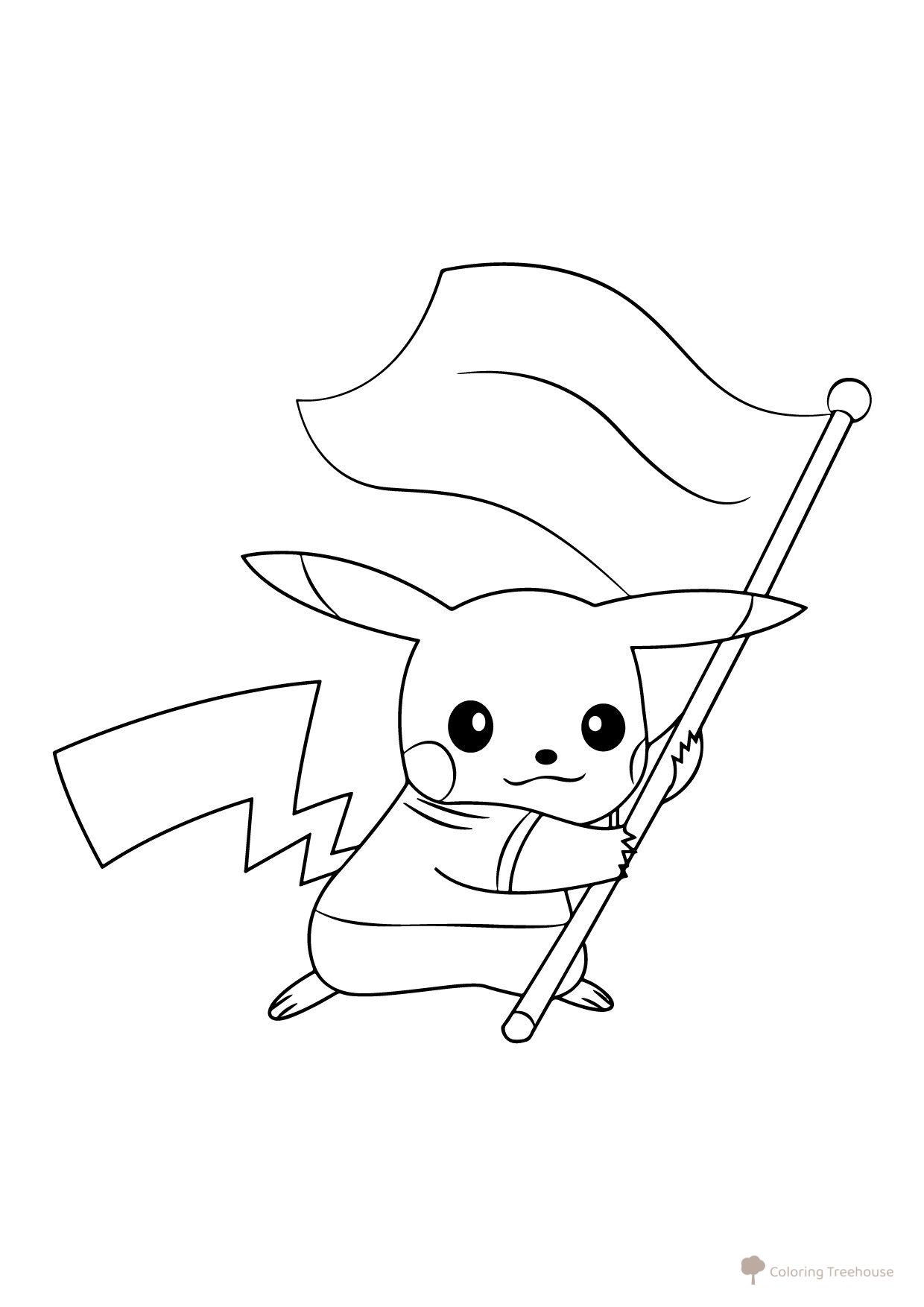 Pikachu with Flag Coloring Page free printable Pikachu Coloring Pages coloring page