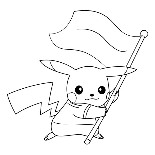 Pikachu with Flag Coloring Page free printable Pikachu Coloring Pages coloring page