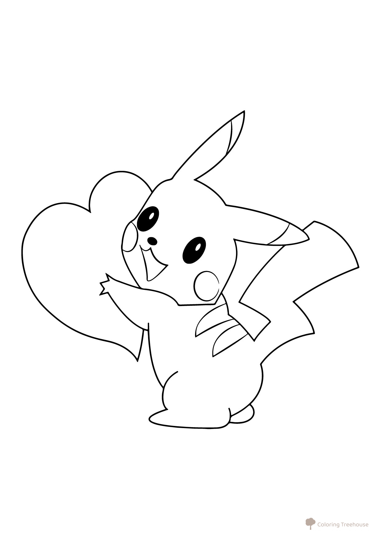 Pikachu with a Heart Coloring Page free printable Pikachu Coloring Pages coloring page
