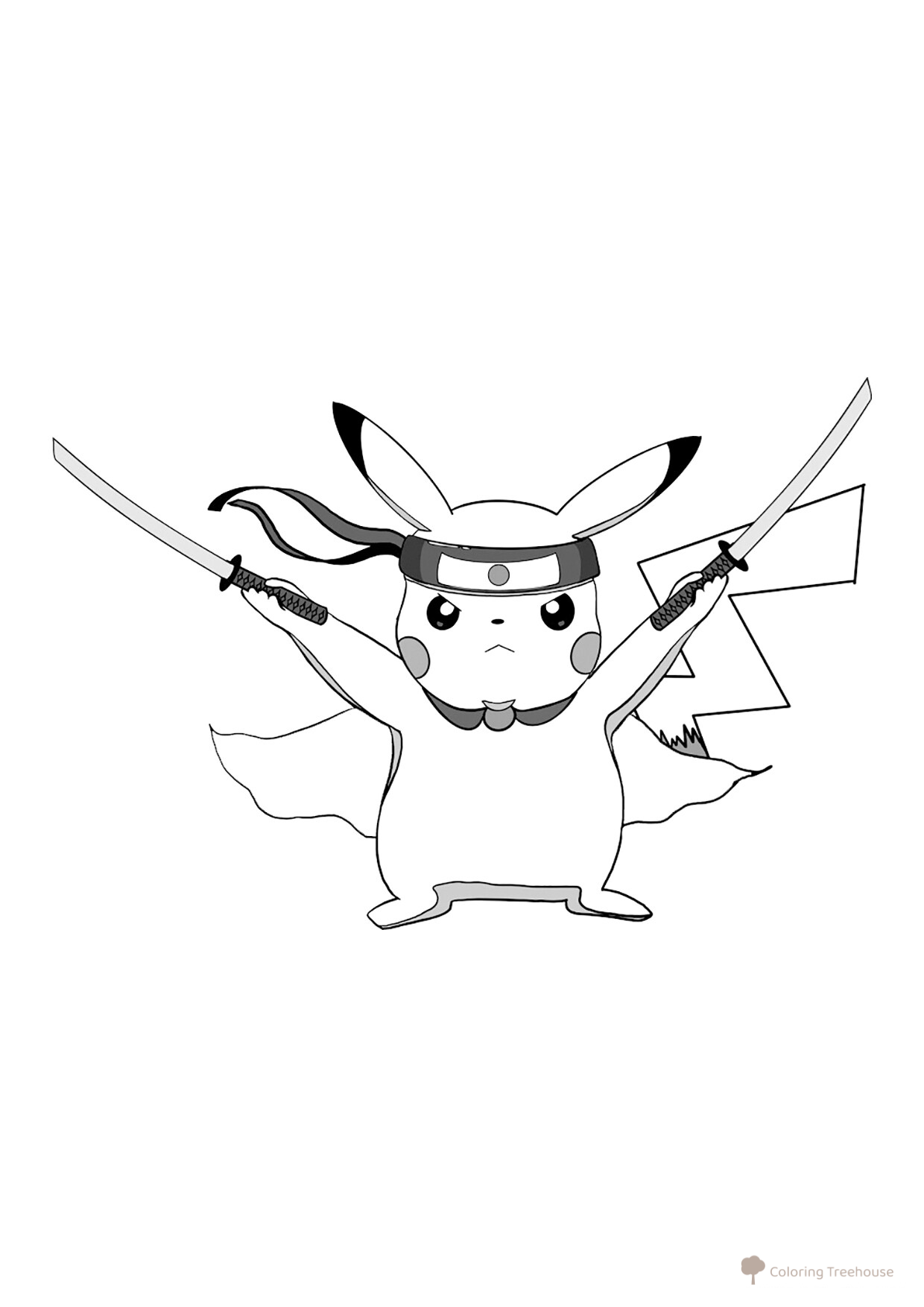 Página para colorear: Pikachu samurái dibujo para colorear gratis de Páginas para colorear de Pikachu