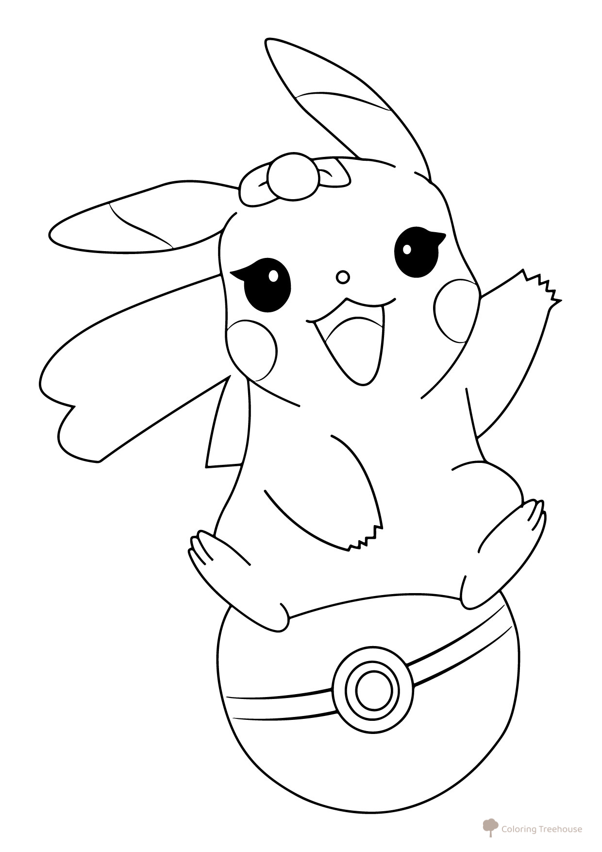 Pikachu Sitting on a Poké Ball Coloring Page free printable Pikachu Coloring Pages coloring page