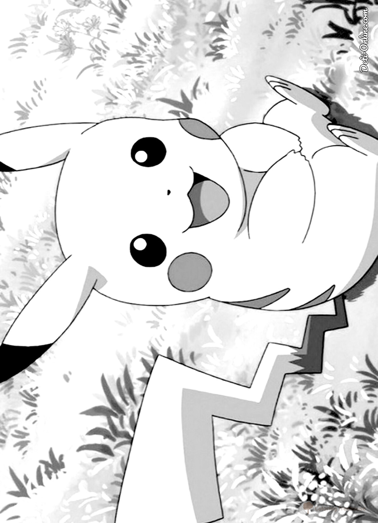 Página para colorear: Pikachu sentado en la hierba dibujo para colorear gratis de Páginas para colorear de Pikachu