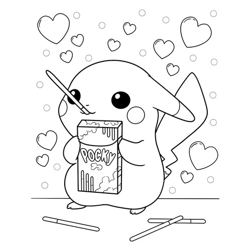Pikachu with Sweets Coloring Page free printable Pikachu Coloring Pages coloring page