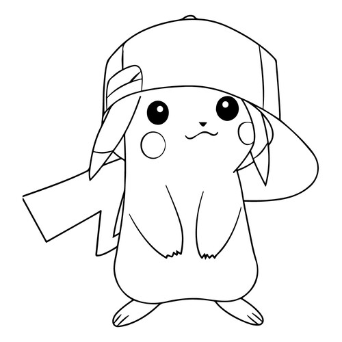 Pikachu in Ash's Cap Coloring Page free printable Pikachu Coloring Pages coloring page