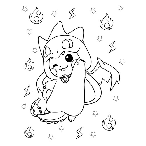 Pikachu in a Charizard Costume Coloring Page free printable Pikachu Coloring Pages coloring page