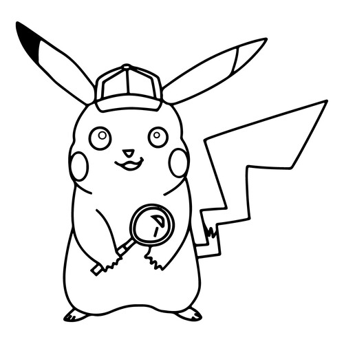 Pikachu in a Detective Costume Coloring Page free printable Pikachu Coloring Pages coloring page