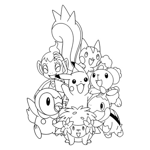 Pikachu with Friends Coloring Page free printable Pikachu Coloring Pages coloring page
