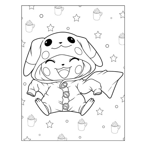 Pikachu in Pajamas Coloring Page free printable Pikachu Coloring Pages coloring page