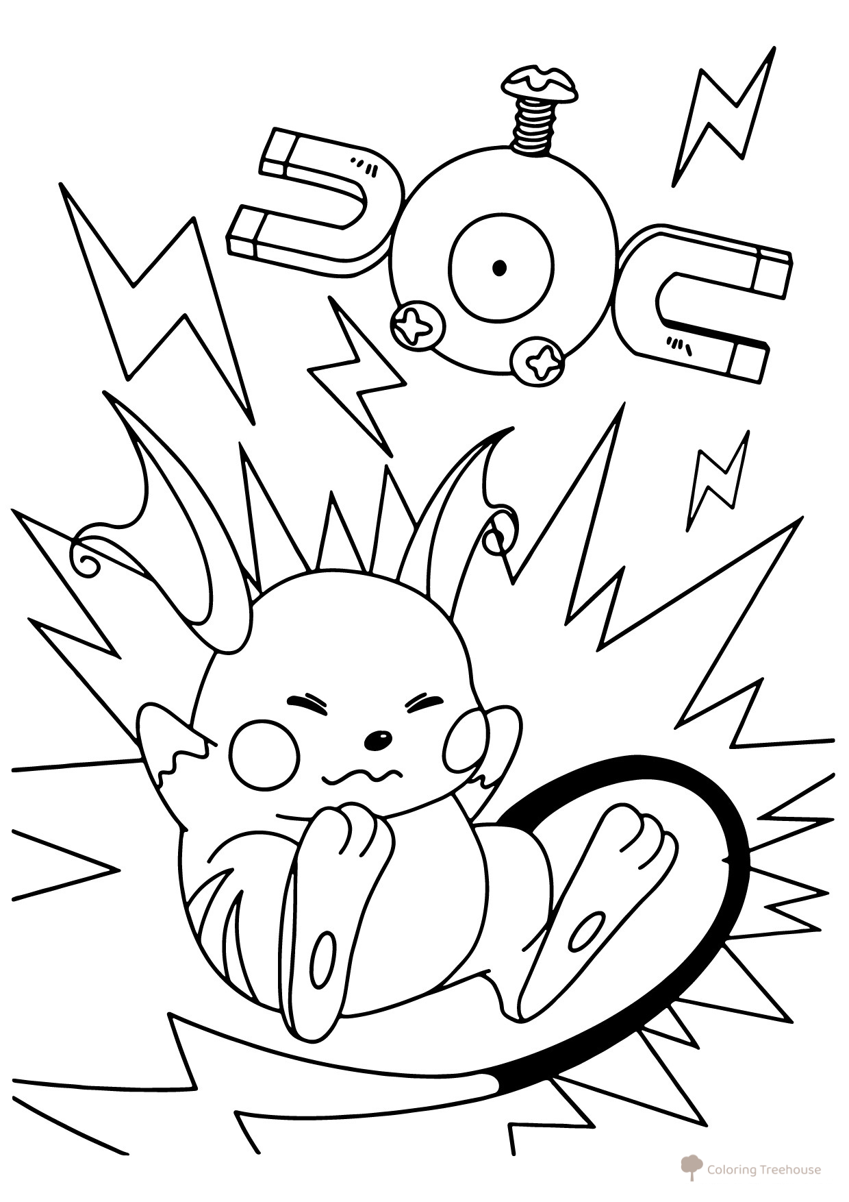 Página para colorear de Raichu y Magnemite dibujo para colorear gratis de Páginas para colorear de Pikachu