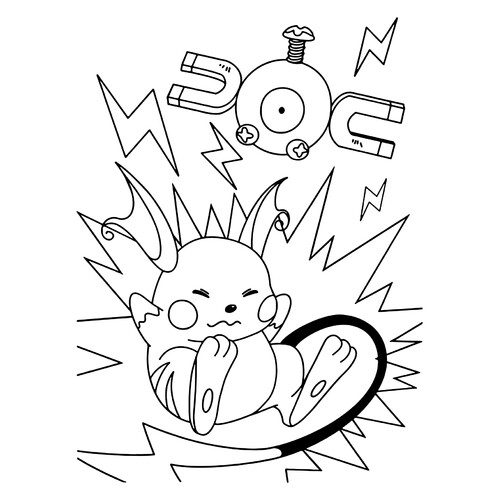 Raichu and Magnemite Coloring Page free printable Pikachu Coloring Pages coloring page