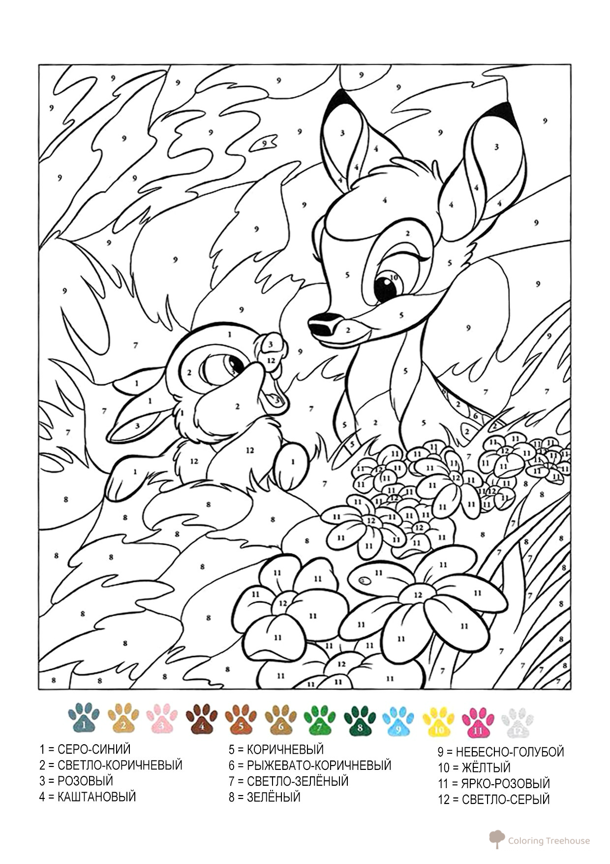 Página para colorear «Bambi por números» dibujo para colorear gratis de Colorear por números de Disney