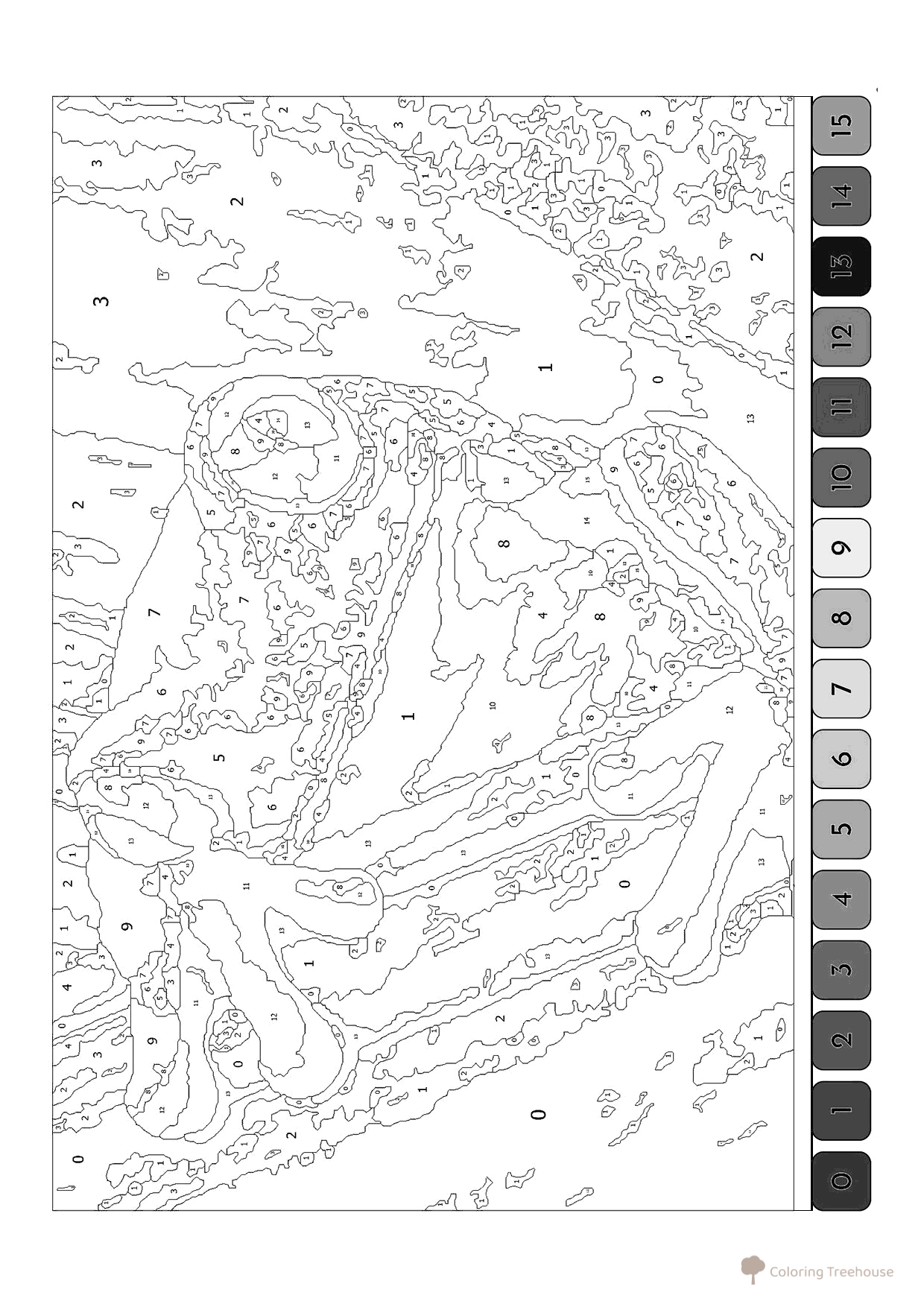 Libro para colorear «Rana arborícola por números para adultos» dibujo para colorear gratis de Pintar por números para adultos