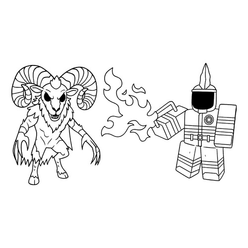 Página para colorear «Carnero infernal y jugador» dibujo para colorear gratis de Páginas para colorear «99 noches en el bosque»