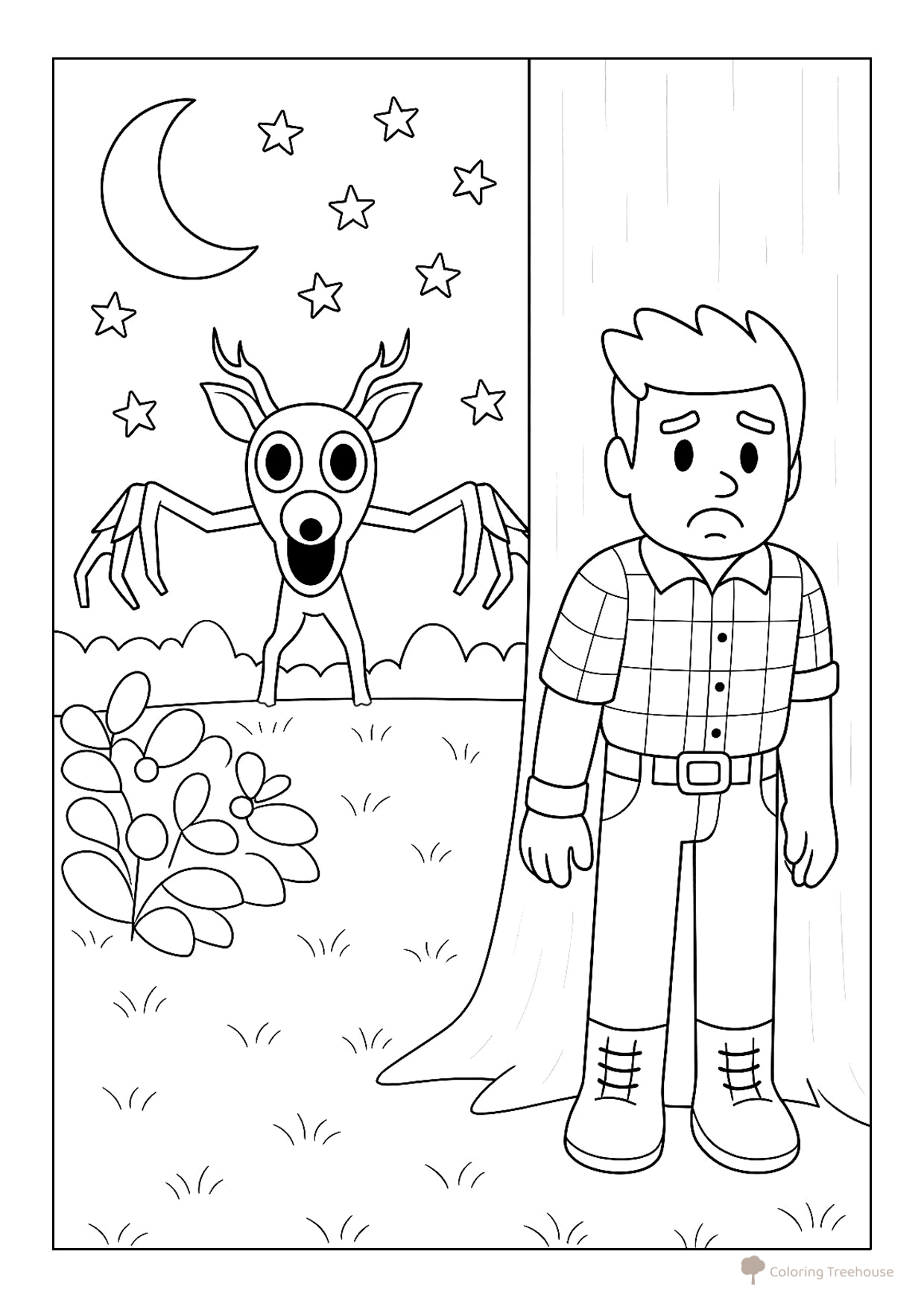 Player Hiding from a Deer Coloring Page free printable 99 Nights in the Forest Coloring Pages coloring page
