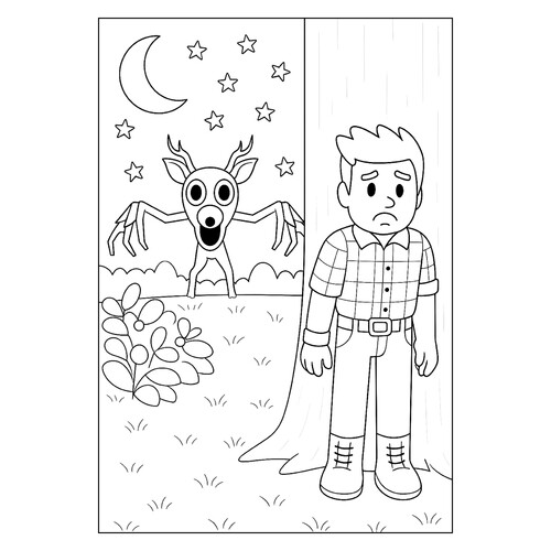 Player Hiding from a Deer Coloring Page free printable 99 Nights in the Forest Coloring Pages coloring page