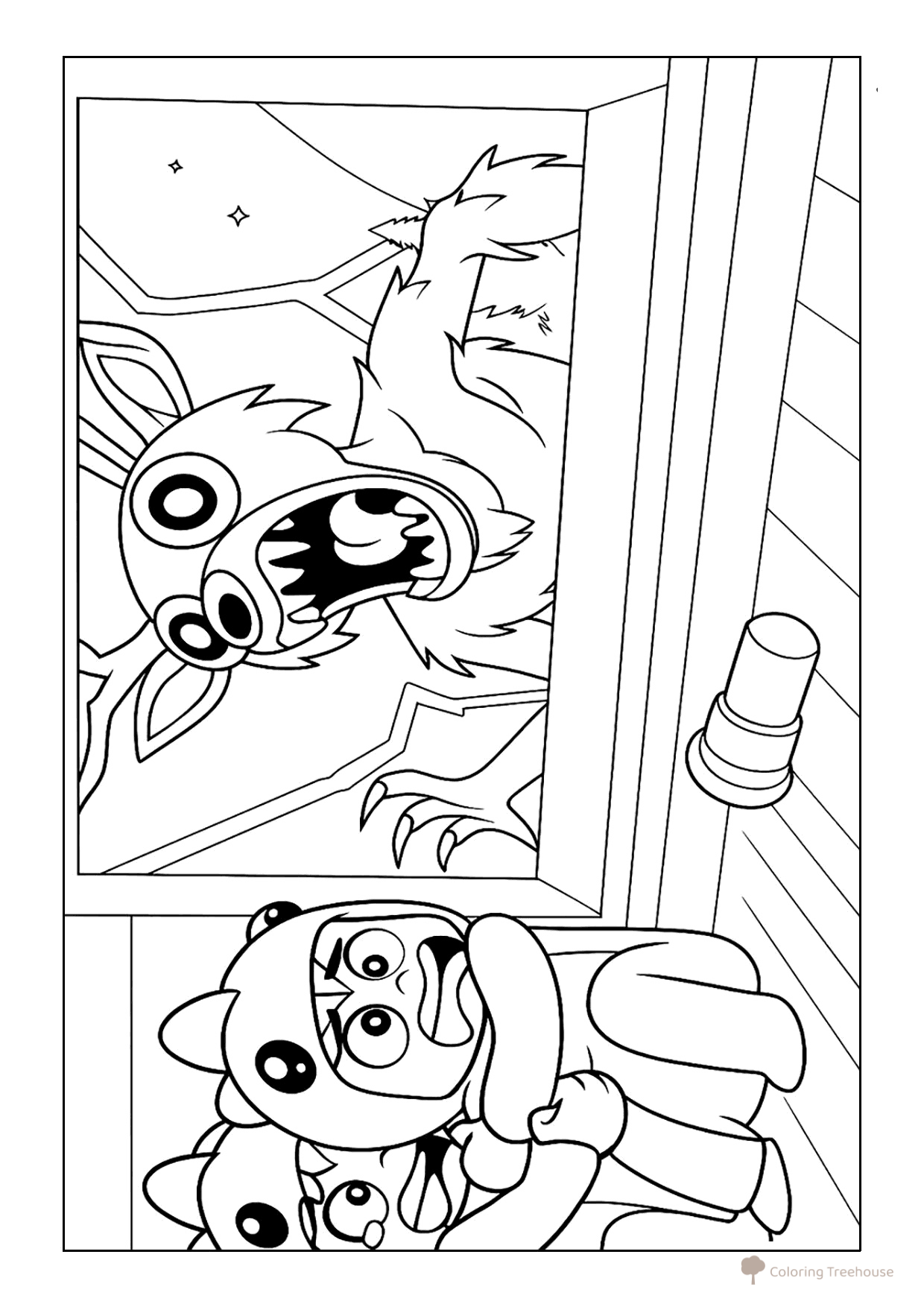 Coloring Page: Players Hiding from the Wendigo free printable 99 Nights in the Forest Coloring Pages coloring page