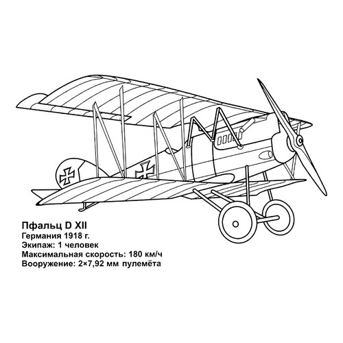 Página para colorear «Caza alemán Pfalz D.XII» dibujo para colorear gratis de Páginas para colorear de cazas